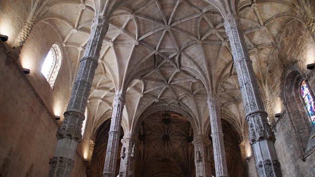 Impressive Vaulted Arched Ceiling in Jeronimos Monastery in Lisbon Portugal