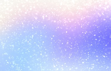 Impressive winter iridescent background. Light snow pattern. Impressive pink blue lilac transition gradient. Amazing shiny sky illustration. Christmas wonderful decoration.