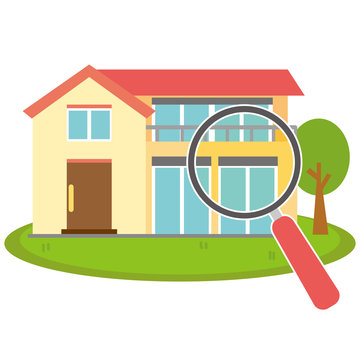 house under magnifying glass, red handle clip art preview