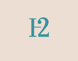 Simple blue logo letter H and number 2 typography for company