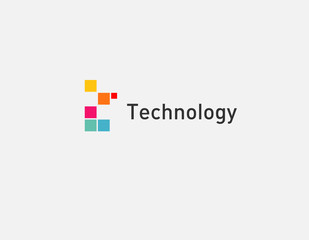 Fototapeta premium Geometric abstract multicolored logo sign letter T from squares puzzles typography for company
