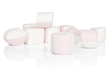 Lot of whole sweet pastel marshmallow isolated on white background