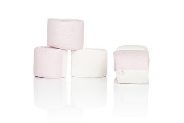 Group of five whole sweet pastel marshmallow isolated on white background