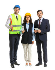 Portrait of architects on white background