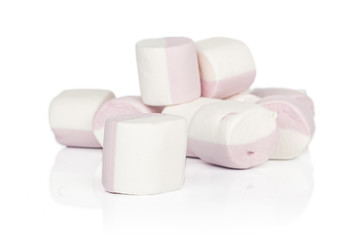 Lot of whole sweet pastel marshmallow stack isolated on white background