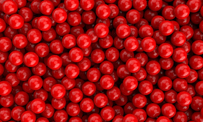 Red chewing gum balls background, 3D illustration. 