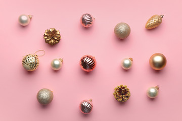 Beautiful Christmas composition on color background