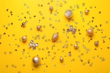 Beautiful Christmas composition on color background