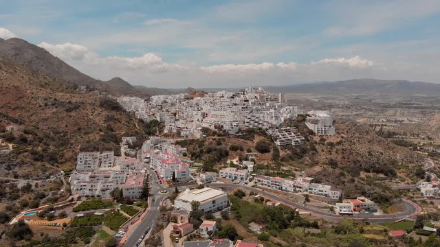 The white village of Moj&aacute;car during day light. Aerial shot.
