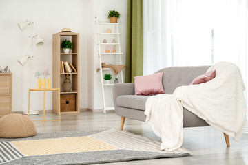Interior of modern room with comfortable sofa