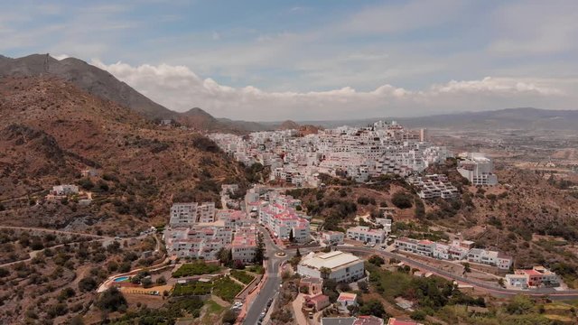 The white village of Moj&aacute;car during day light. Aerial shot.