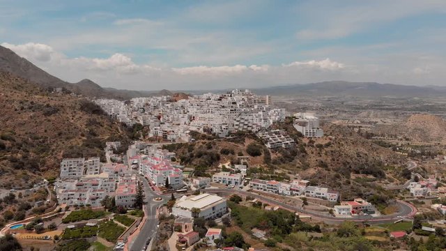 The white village of Moj&aacute;car during day light. Aerial shot.