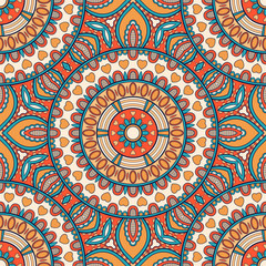 Decorative colorful ethnic seamless pattern for fabric or wrapping in oriental style. Hand drawn illustration