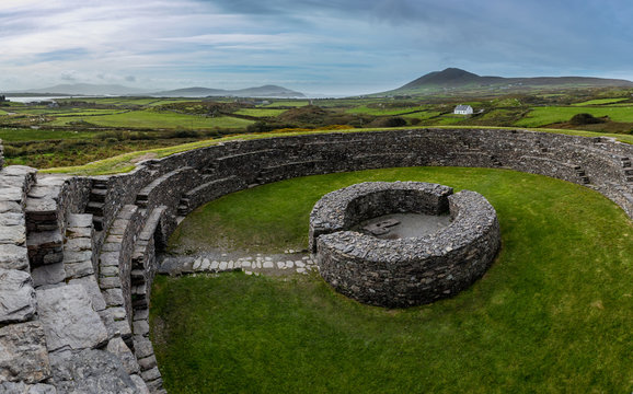 cahergall stone fort in the south west coast of ireland on the ring of kerry during autumn on a cloudy day