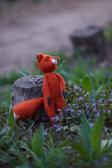 knitted toy fox Beautiful soft toy of orange color fox