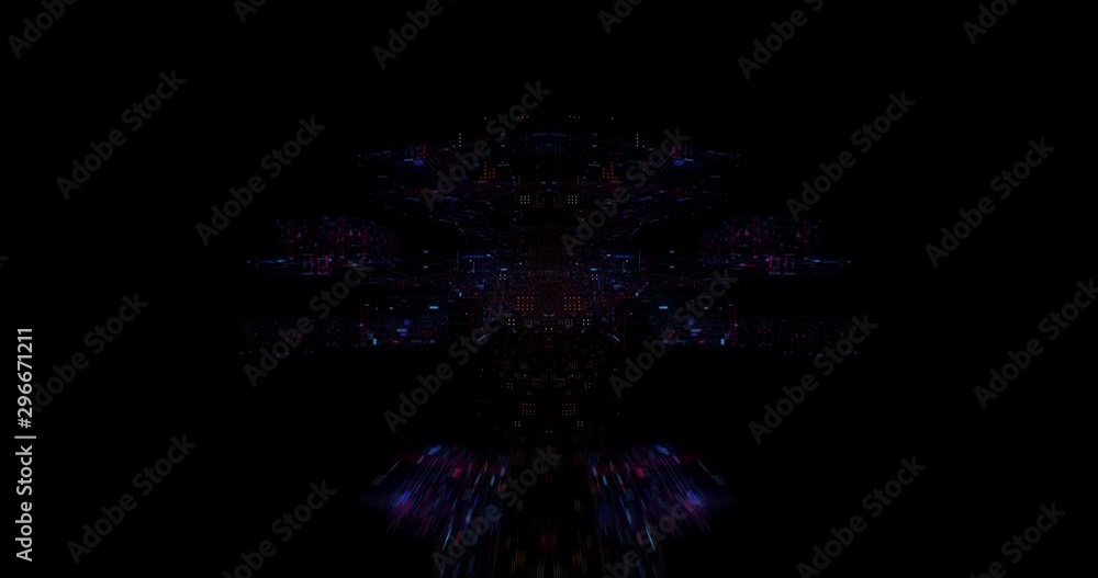 Poster abstract technology big data cloud computing background with bright neon lines and dots. flying in d