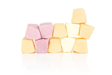 Group of eleven whole soft pastel candy wall isolated on white background