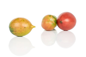 Group of three whole fresh tomato de barao isolated on white background