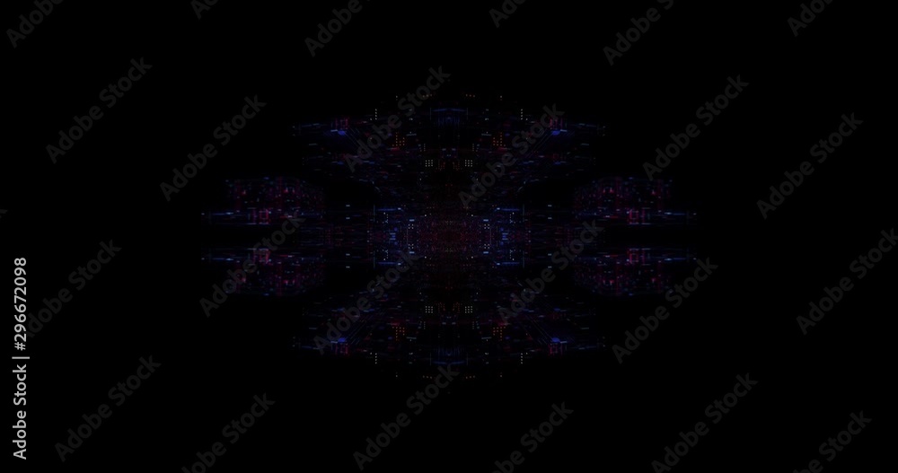 Poster abstract technology big data cloud computing background with bright neon lines and dots. flying in d