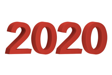 Red number 2020 for Happy New Year or Merry Christmas - cartoon 3d render flat style