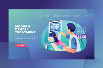 Modern Dental Treatment - Medical and Science Web Page Header Landing Page Template Illustration