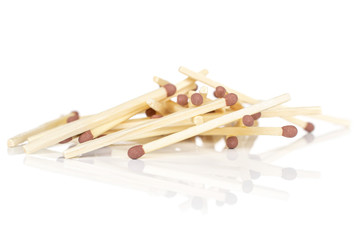 Lot of whole wooden brown safety match isolated on white background