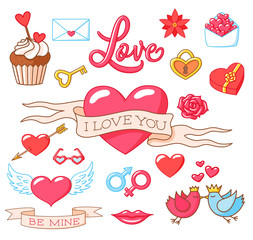 Romantic stickers collection of decorative vector elements. EPS10.