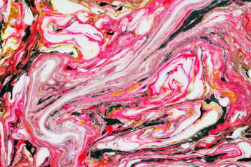 Obraz na płótnie Canvas Abstract painting technique Ebru .Turkish style Ebru on the water with acrylic paints press waves.Modern art marble liquid texture