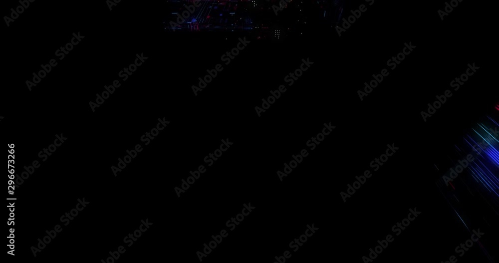 Poster abstract technology big data cloud computing background with bright neon lines and dots. flying in d