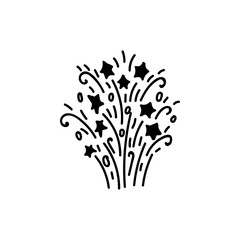 Hand drawn doodle fireworks on white vackground.