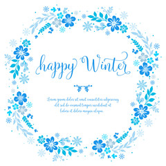 Fototapeta na wymiar Card happy winter, with abstract beautiful blue leaf floral frame. Vector