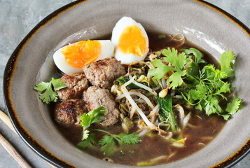 Asian Bean Sprouts Soup with Meatballs. keto recipe, low carb