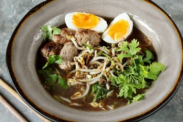 Asian Bean Sprouts Soup with Meatballs. keto recipe, low carb