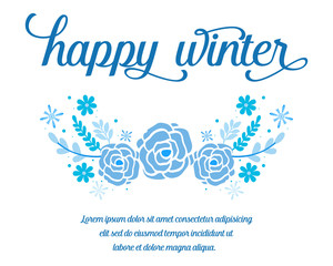 Wallpaper of greeting card happy winter, with plant of blue leaf flower frame. Vector