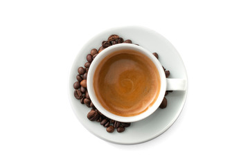 Coffee cup on white background, top view