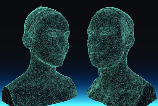 facial recognition technology for head of man & woman 