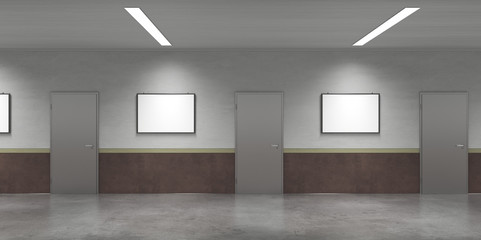Fototapeta premium long corridor with doors, interior visualization, 3D illustration
