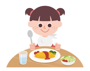 Girl eating omelet rice