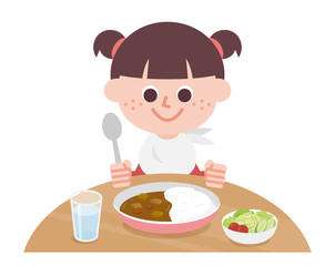 Girl eating curry and rice