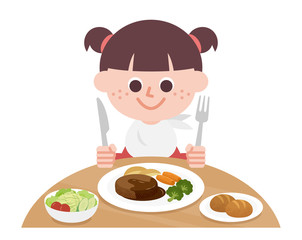 Girl eating hamburger set