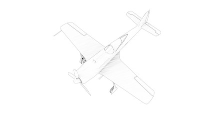 Line illustration of a world war 2 fighter airplane isolated in white background
