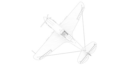 Line drawing illustration of a world war two fighter airplane