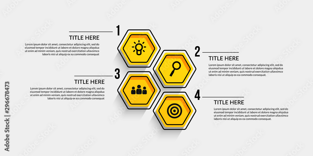 Poster workflow infographic with four optional, outline data communication for business report