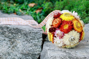 Decorative ball made of helichrysum bracteatum - everlasting flowers.