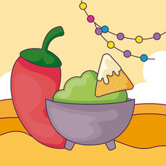 nacho with pepper and guacamole