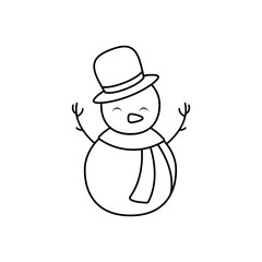 cute snowman with hat and scarf on white background