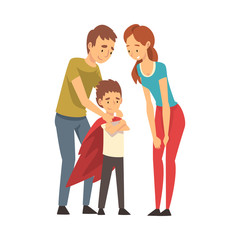 Mom and dad are looking at their child cartoon vector illustration