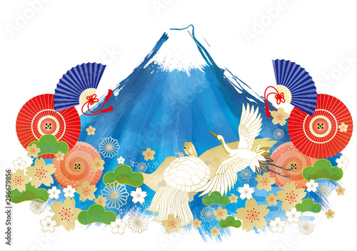 Fototapete 年賀状 富士山 鶴 亀 桜 松 番傘 傘 扇 扇子 日本一 初夢 年賀状 年賀はがき 21 Okaka08