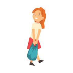 Girl carries a shopping bag cartoon vector illustration