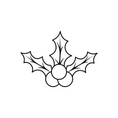 christmas symbol leaf holly, leaves with berries on white background